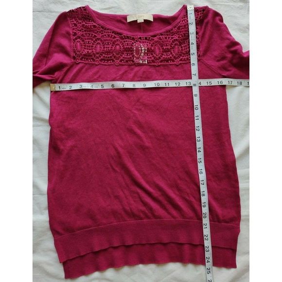 Ann Taylor Loft Sweater Top Cotton Silk Size XS 3/4 Sleeve Crochet Neck - Picture 6 of 8